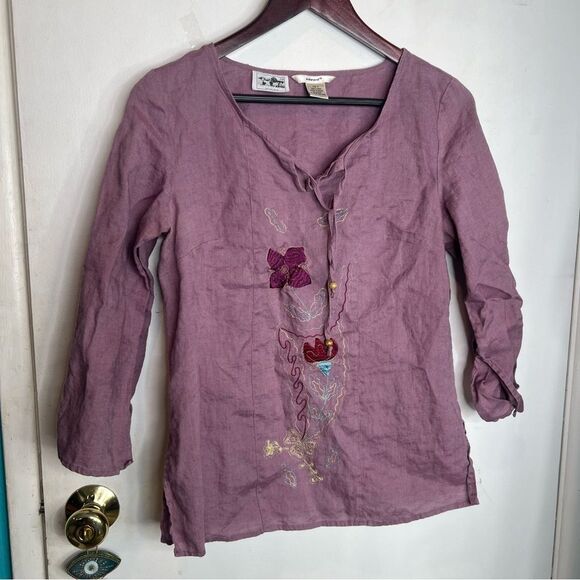 Edward IRESH LINEN 3/4 sleeves linen top embroidered - Picture 1 of 8
